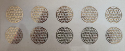 Blume des Lebens Aufkleber, 10 Stück, Silber und Gold, Durchmesser 3cm