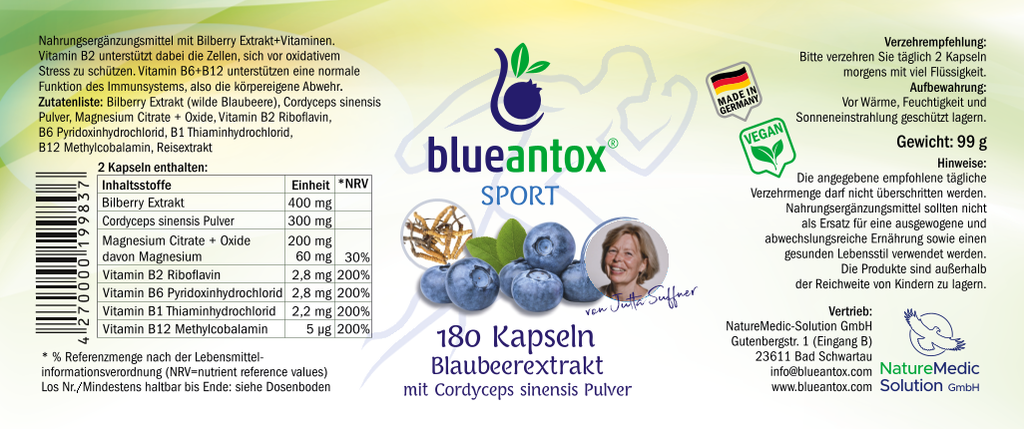blueantox®SPORT Wilder Blaubeerextrakt 180 Kapseln - blueantox® WildeBlaubeeren-Shop.de